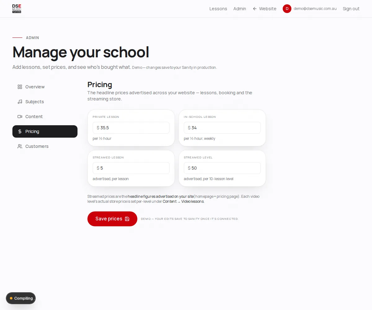 Pricing plans page