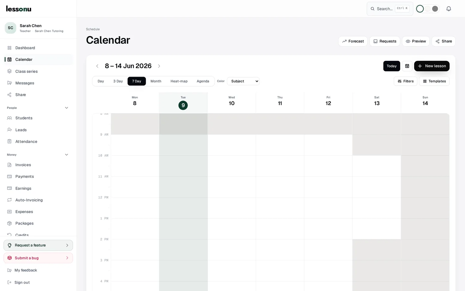 Booking and scheduling calendar
